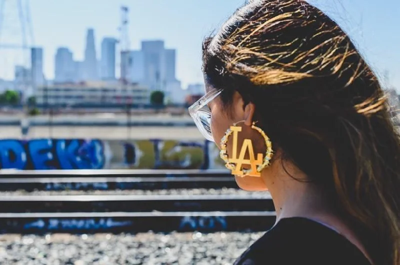 Angled drop earrings-LA Dodger Reina Gold Bamboo Hoop Earrings