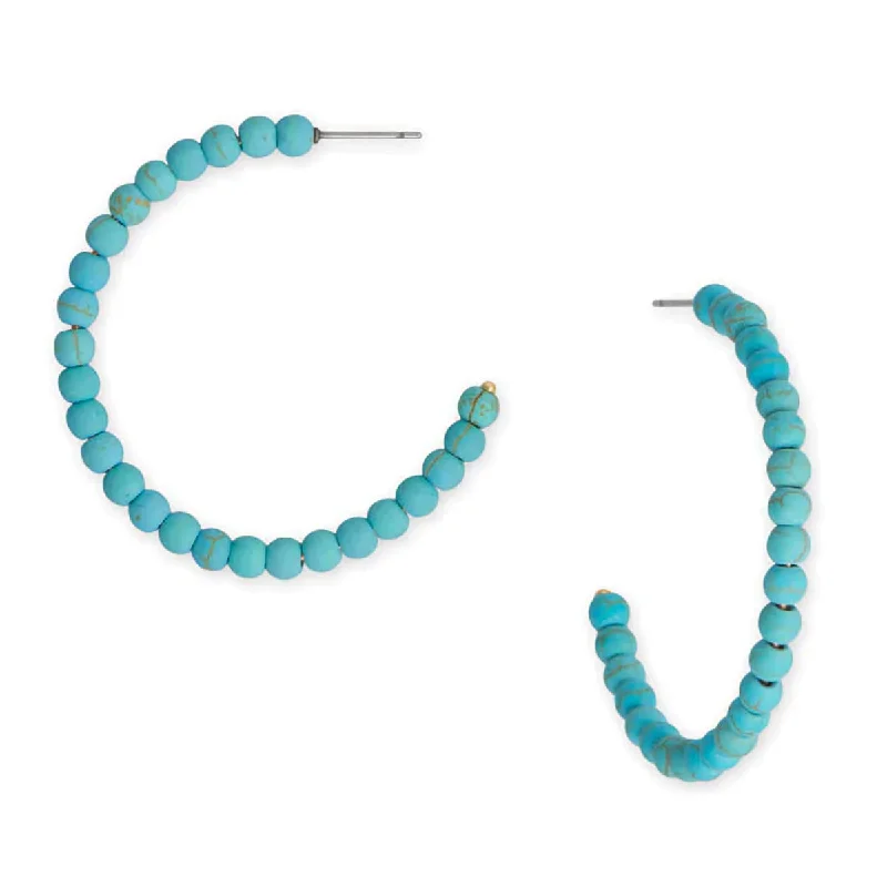 Angled drop earrings-Fashion Hoop Earrings with Simulated Turquoise Beads