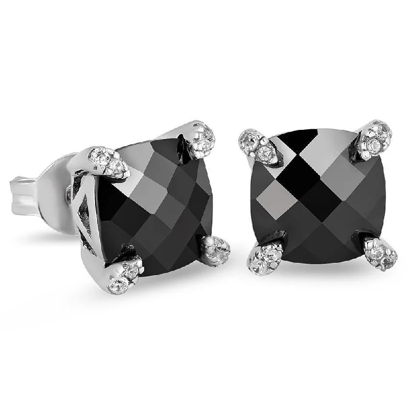 Cascading drop earrings-The Black Mamba II® - Black Diamond Stud 925 Sterling Silver Earrings for Men