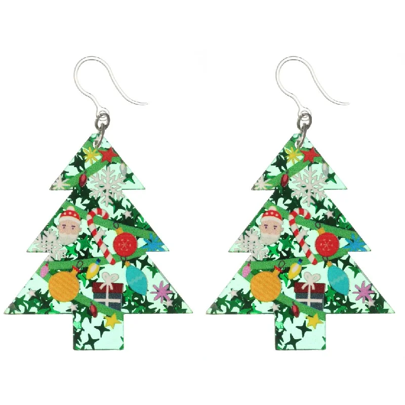 Slim hoop earrings-Exaggerated Festive Christmas Tree Dangles Hypoallergenic Earrings for Sensitive Ears Made with Plastic Posts