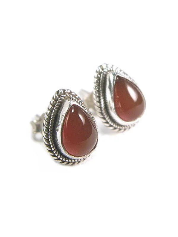 Broad hoop earrings-Carnelian Teardrop Post Earrings Sterling Silver