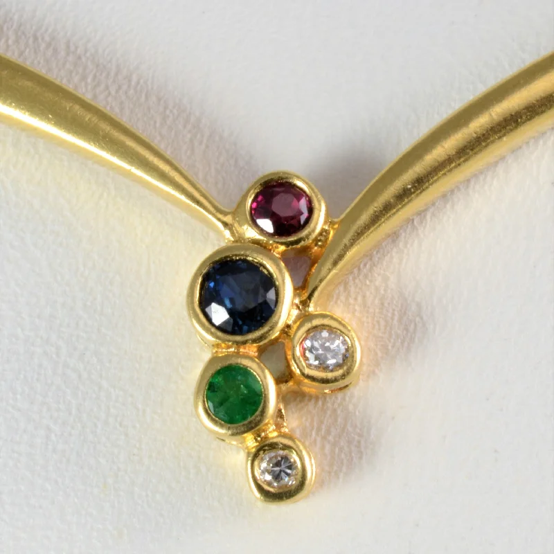 Warding eye necklaces-18k Sapphire, Ruby, Emerald and Diamond Necklace | 16''|