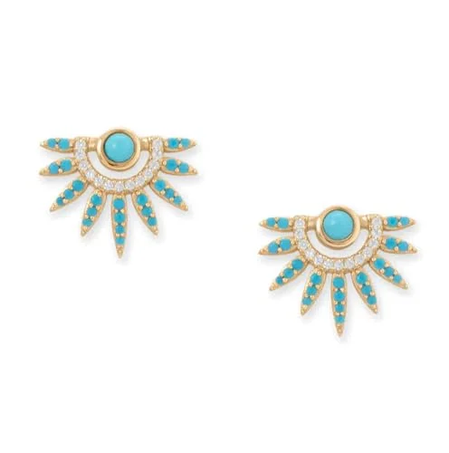 Airy hoop earrings-Synthetic Turquoise and Cubic Zirconia Sun Spike Stud Earrings 14k Gold-plated Silver