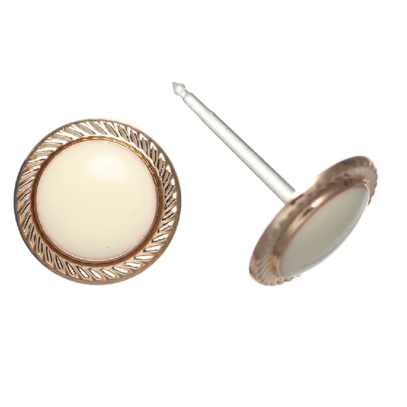 Sturdy hoop earrings-Gold Rimmed Monochrome Button Studs Hypoallergenic Earrings for Sensitive Ears Made with Plastic Posts