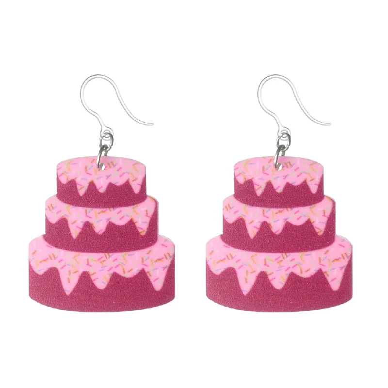 Carved texture earrings-Exaggerated Cake Dangles Hypoallergenic Earrings for Sensitive Ears Made with Plastic Posts