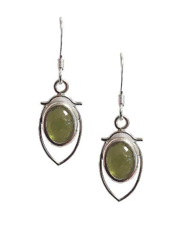 Georgian style earrings-Peridot Dangle Earrings Oval Sterling Silver August Birthstone