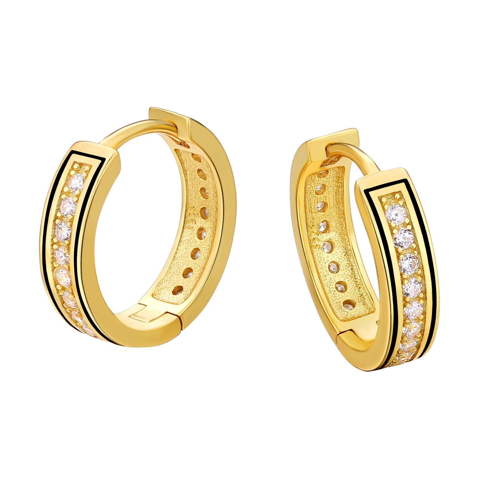 Satin weave earrings-15mm 925 Sterling Silver Diamond Round Hoop Earrings in 14K Gold