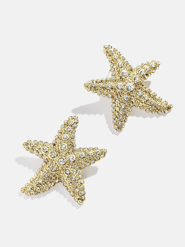 Embroidered earrings-Sea Star Earrings - Gold/Pavé