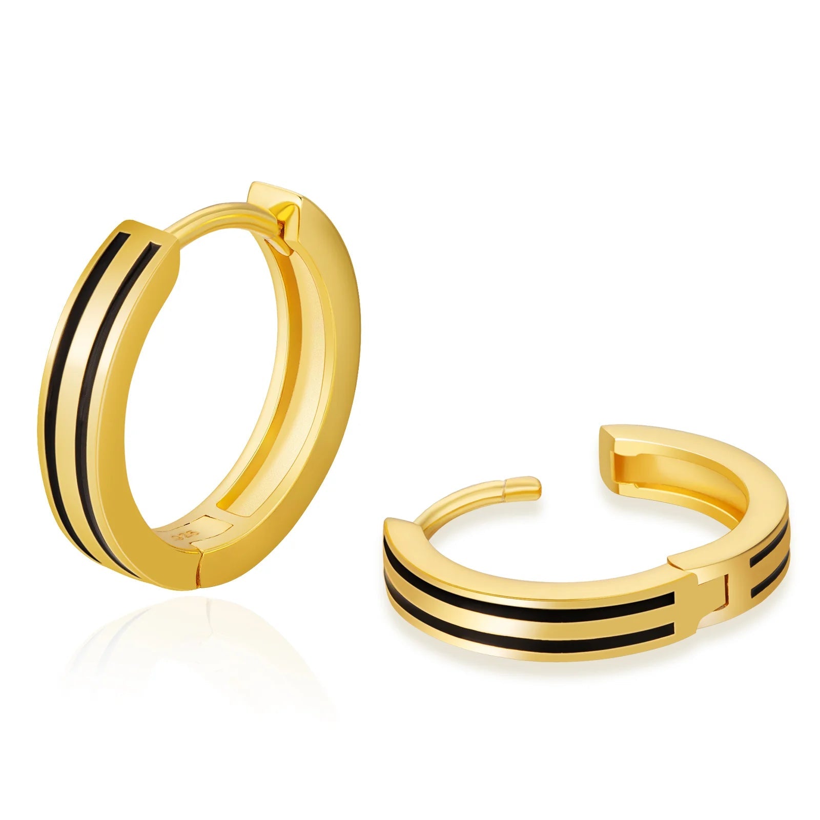 Full moon earrings-S925 Silver Black Stripe Hoop Earrings in 14K Gold - 15mm