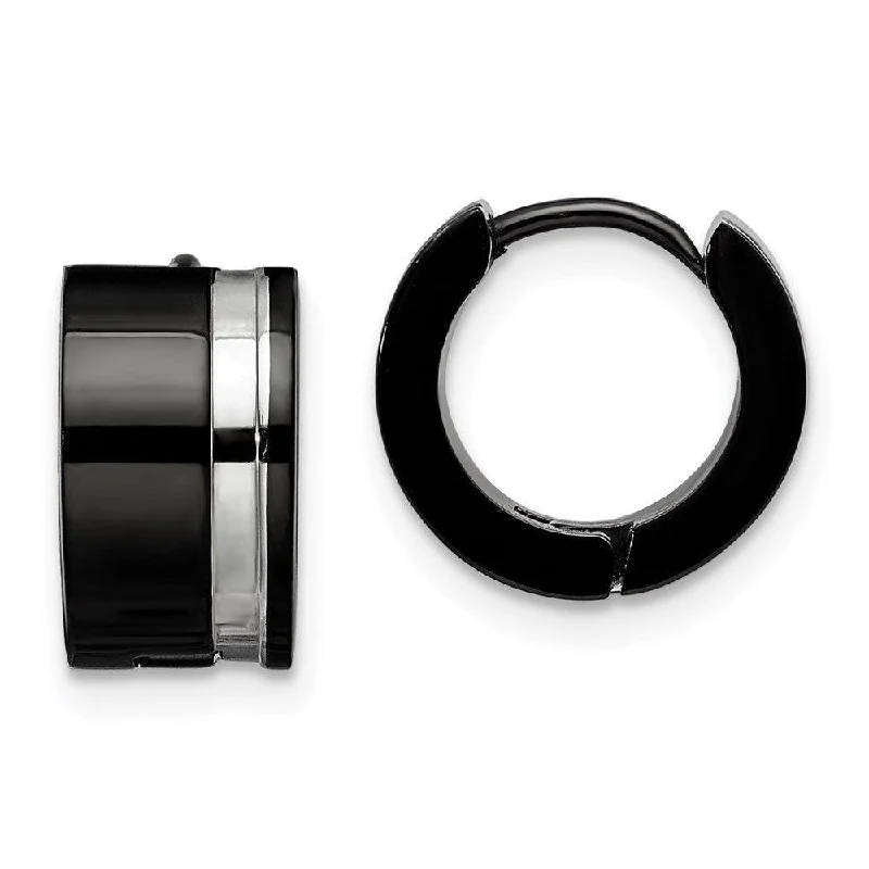 Vine hoop earrings-Stainless Steel Polished Black IP Hinged Hoop Earrings