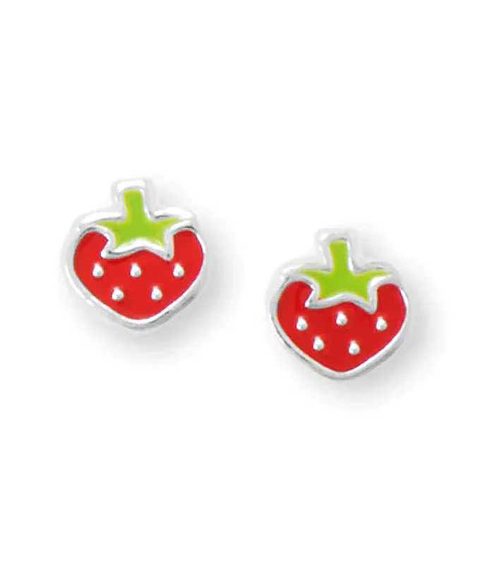 Single dot earrings-Small Strawberry Stud Earrings Sterling Silver