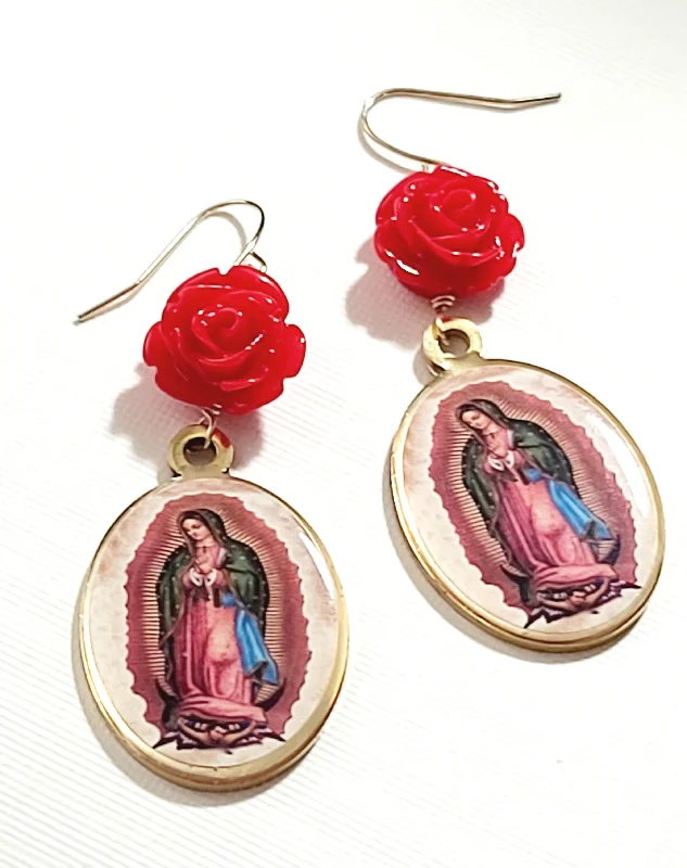 Tarnished silver earrings-Virgen de Guadalupe Charm Earrings