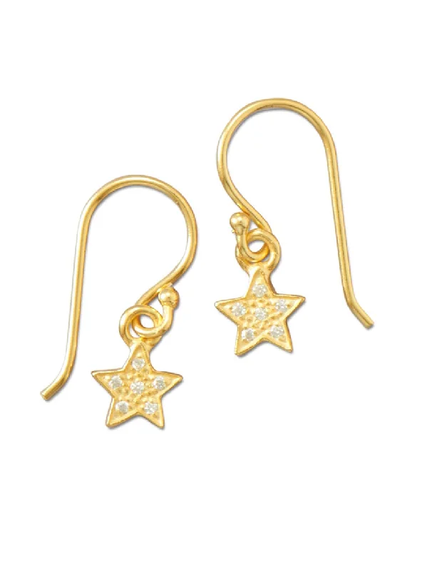 Tourmaline earrings-Sparkly Star Earrings with Cubic Zirconia Gold-plated Silver