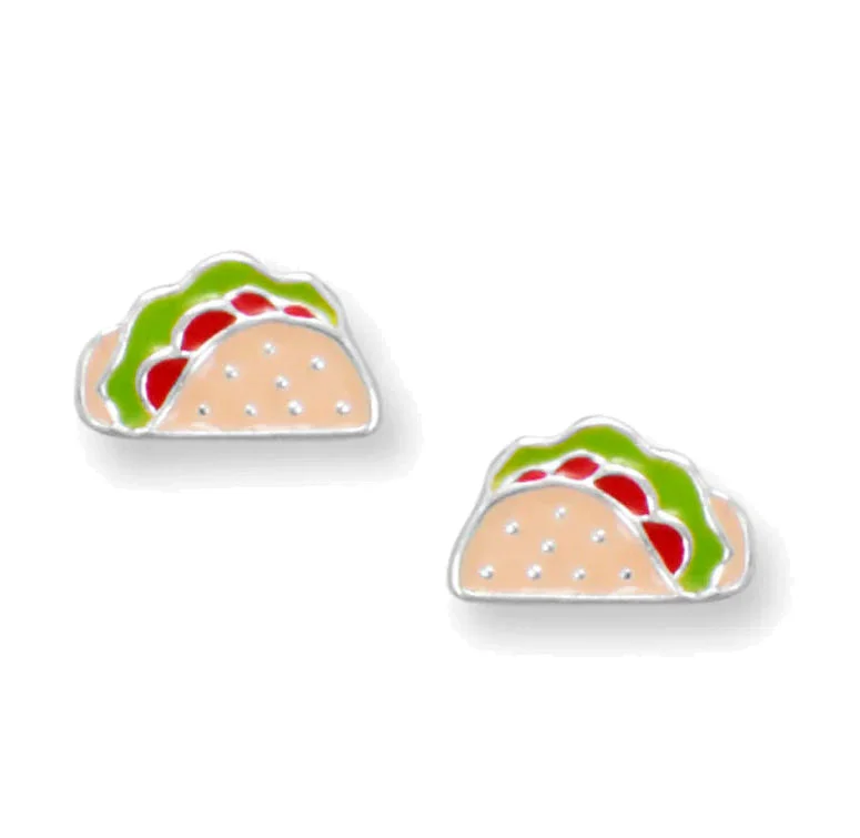 Slim hoop earrings-Taco Stud Earrings Sterling Silver with Enamel Color