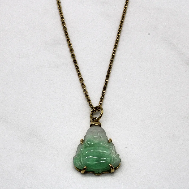 Broad bib necklaces-Jadeite Buddha 18k Necklace | 11.50ct | 24" |