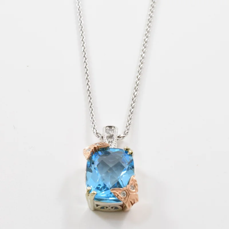 Flapper style necklaces-Blue Topaz & Diamond Butterfly Necklace | 0.05ctw, 4.50ct | 18" |