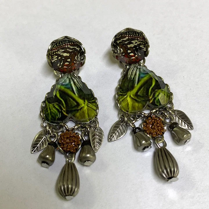 Woven bead earrings-AYALABAR EARRINGS GREEN BLACK TONES