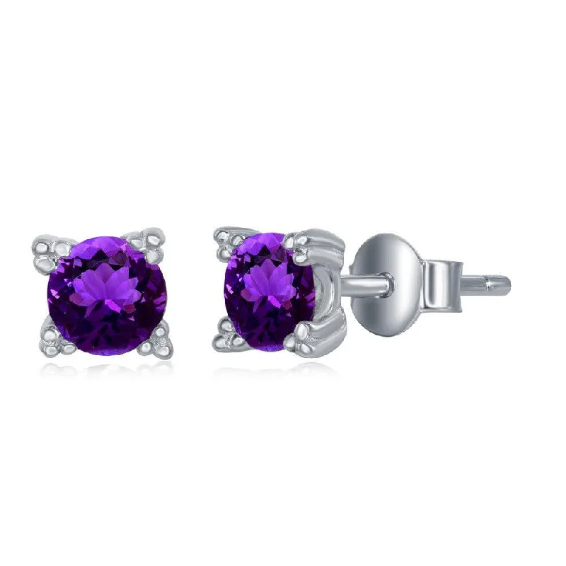 Jasper slice earrings-Sterling Silver 5mm Purple Amethyst Stud Earrings