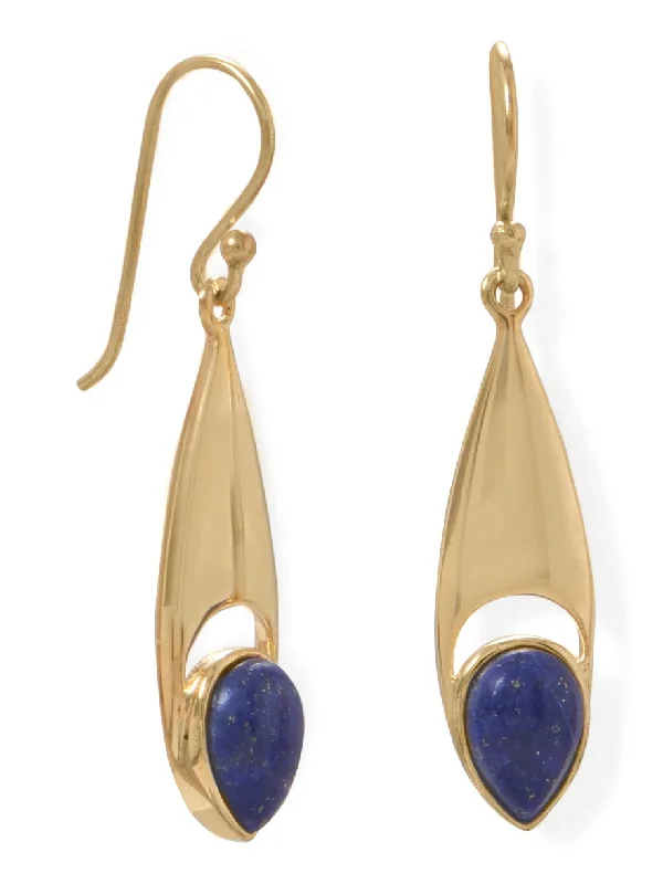 Knit bead earrings-Lapis Lazuli Earrings 14k Gold-plated Sterling Silver Marquise Shape