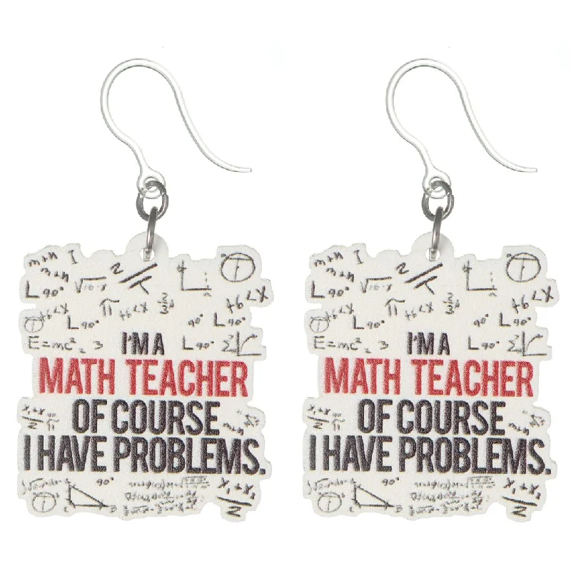 Sweeping design earrings-Math Teacher Earrings Dangles Hypoallergenic Earrings for Sensitive Ears Made with Plastic Posts