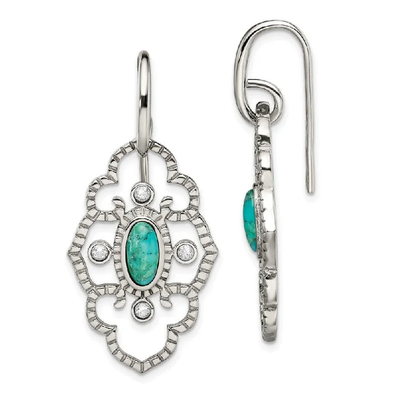 Ridged disc earrings-Stainless Steel Polished Imi. Turquoise & CZ Dangle Earrings