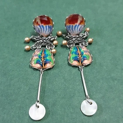 Embroidered earrings-AYALABAR EARRINGS LONG MOTHER OF PEARL DROP