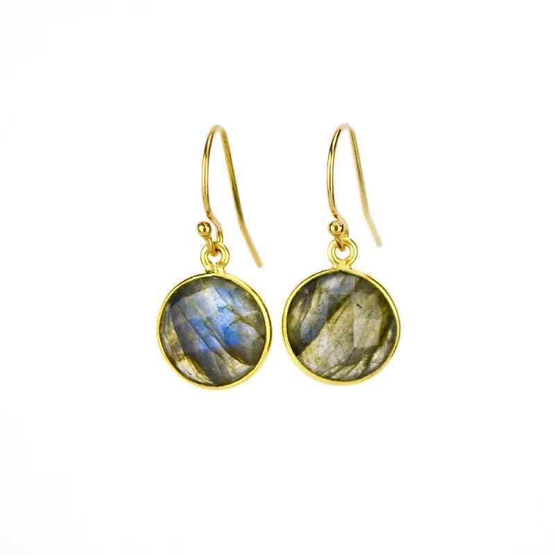 Pink gold earrings-Labradorite round bezel set Earrings