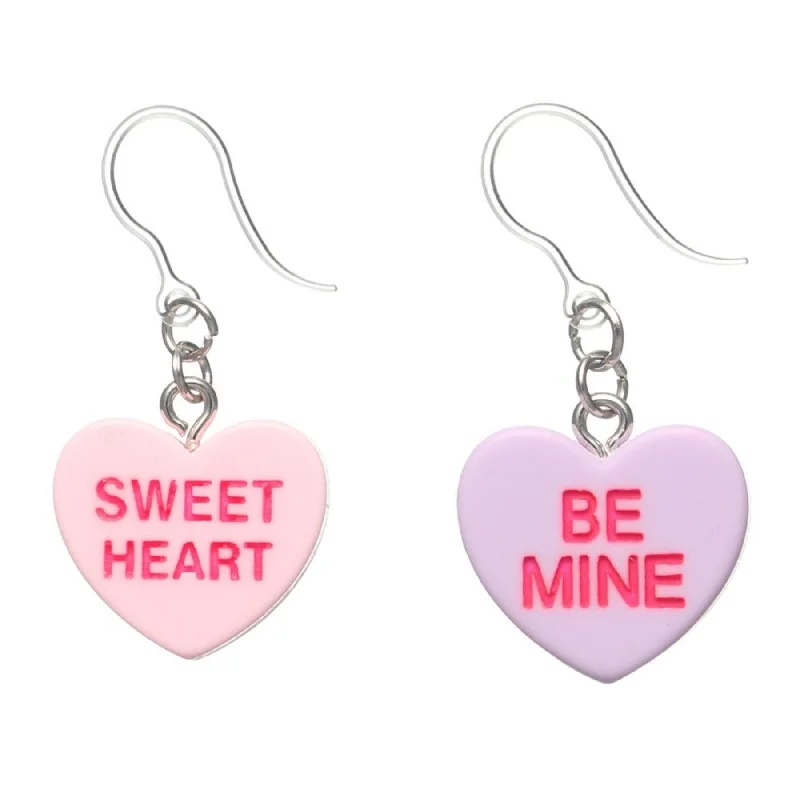 Prism star earrings-Conversation Heart Dangles Hypoallergenic Earrings for Sensitive Ears Made with Plastic Posts