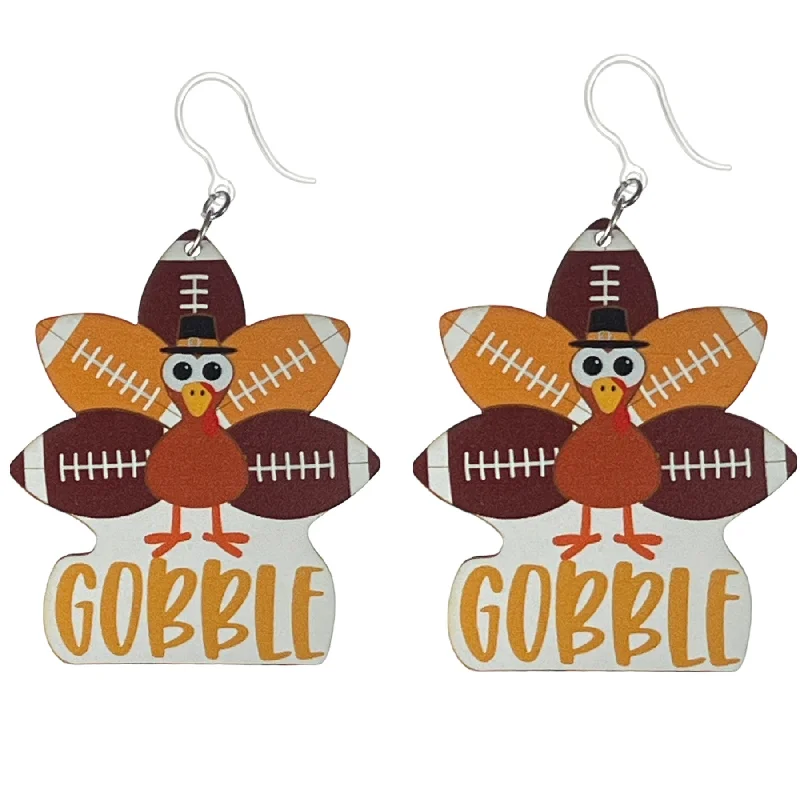 Warding eye earrings-Football Turkey Dangles Hypoallergenic Earrings for Sensitive Ears Made with Plastic Posts