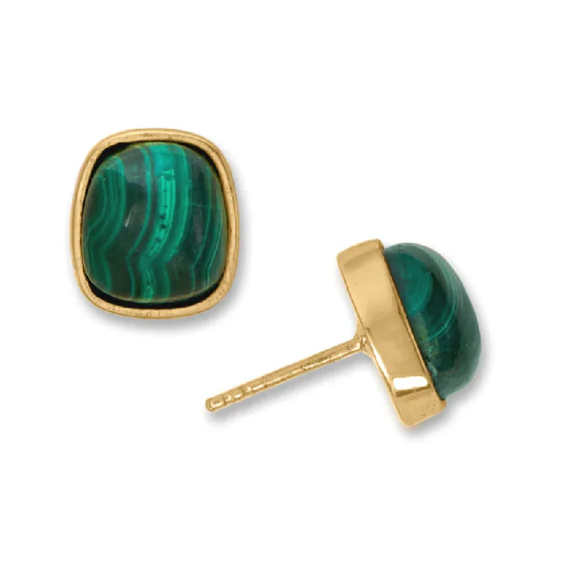 Smooth wood earrings-Malachite Stud Earrings 14k Gold-plated Silver