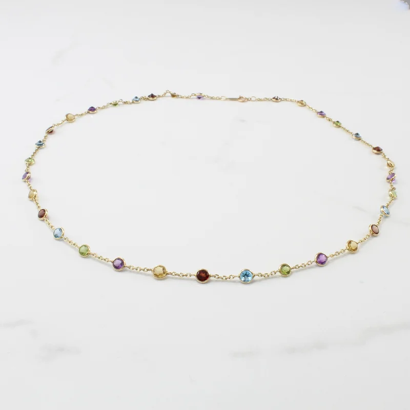 Indian style necklaces-Rainbow Multi Gemstone Necklace | 6.50ctw | 18" |