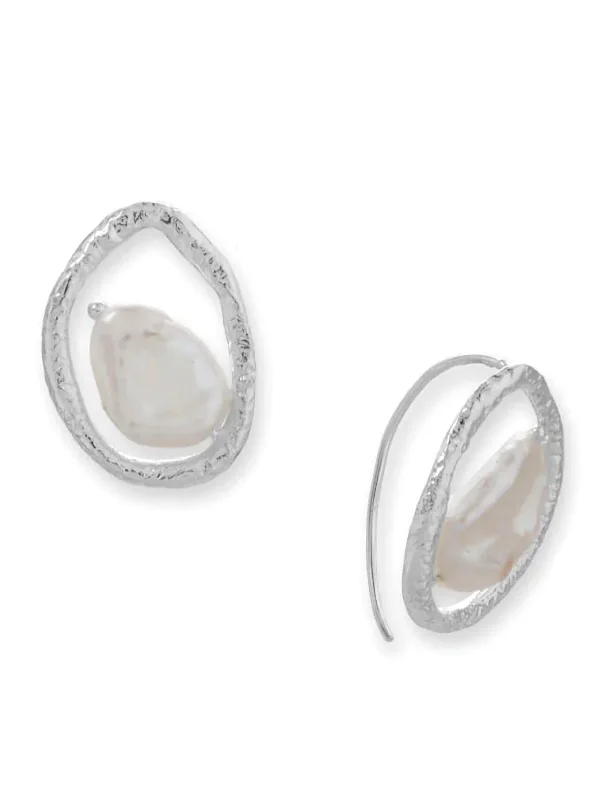 Akoya pearl earrings-Baroque Cultured Freshwater Pearl Floating Earrings