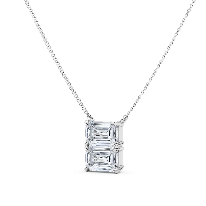 Clean-line necklaces-Twin Emerald East-West Diamond Pendant