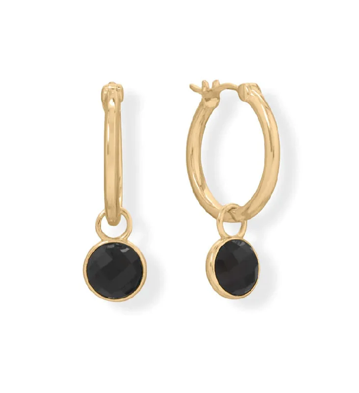 Citrine stud earrings-14k Gold-plated Hoop Earrings with Removable Black Onyx Charm Drop