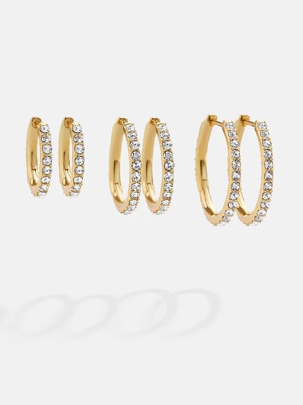 Wave design earrings-Niata Earring Set - Gold/Pavé