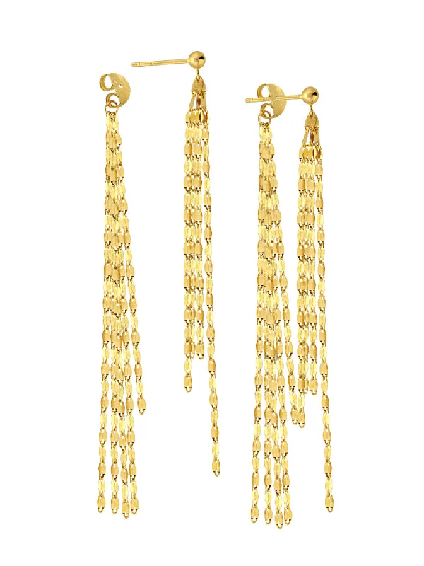 Clear glass earrings-Front Back Tassel Fringe Chain Earrings 14k Yellow Gold Forzentina