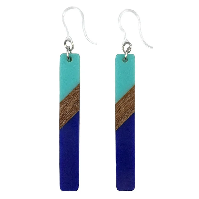 Curved art earrings-Color Block Wooden Celluloid Bar Dangles Hypoallergenic Earrings for Sensitive Ears Made with Plastic Posts