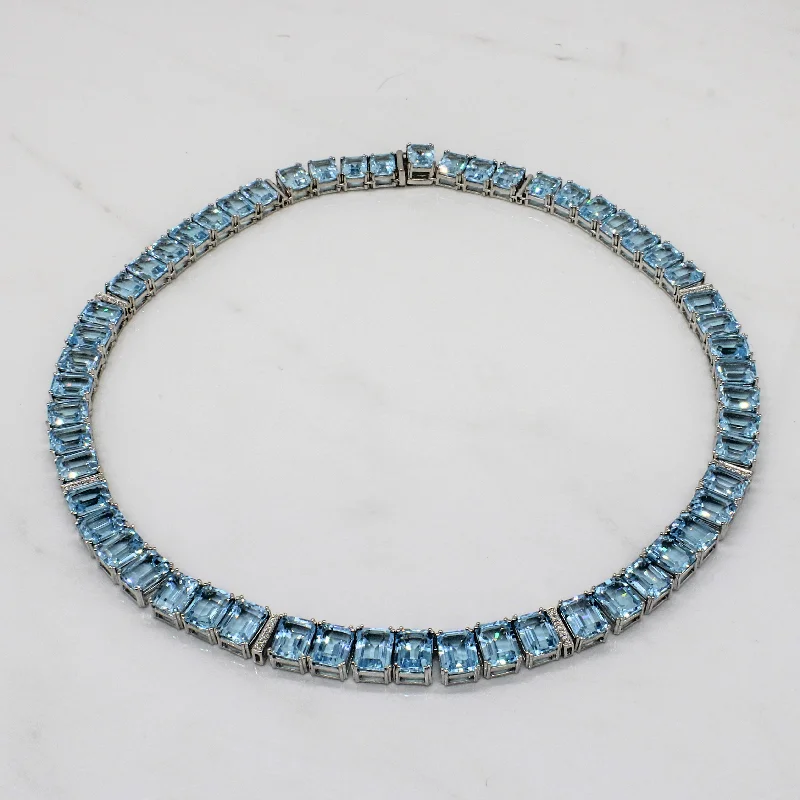 Hematite necklaces-Blue Topaz & Diamond Eternity Necklace | 133.95ctw, 0.21ctw | 17.5" |