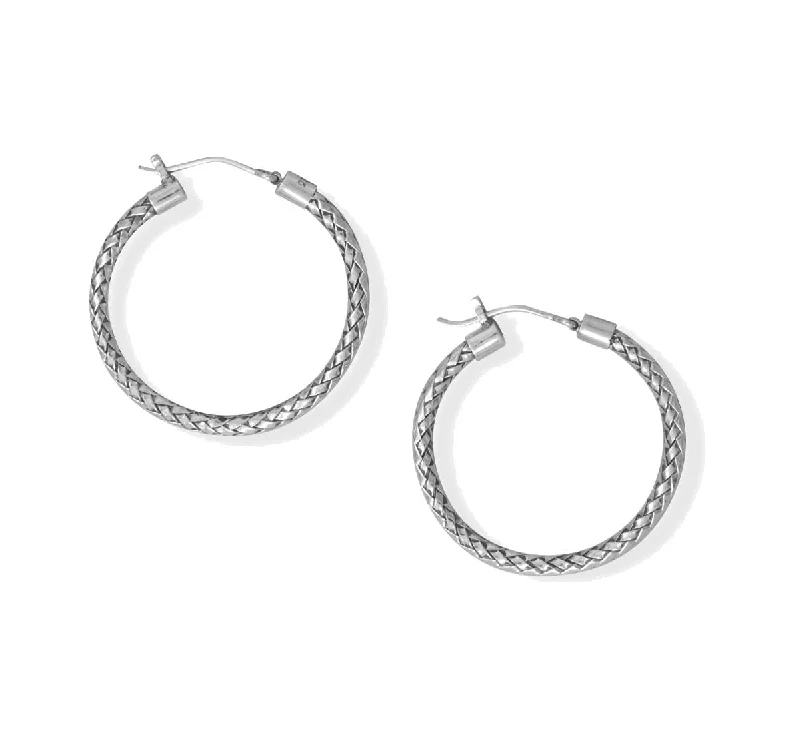 Plain stud earrings-Handmade Bali Woven Hoop Earrings Sterling Silver 28mm