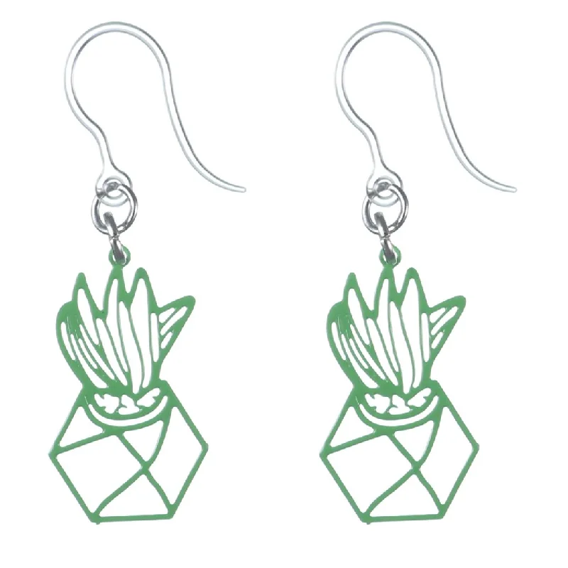 Shimmering gem earrings-Chic Potted Aloe Dangles Hypoallergenic Earrings for Sensitive Ears Made with Plastic Posts