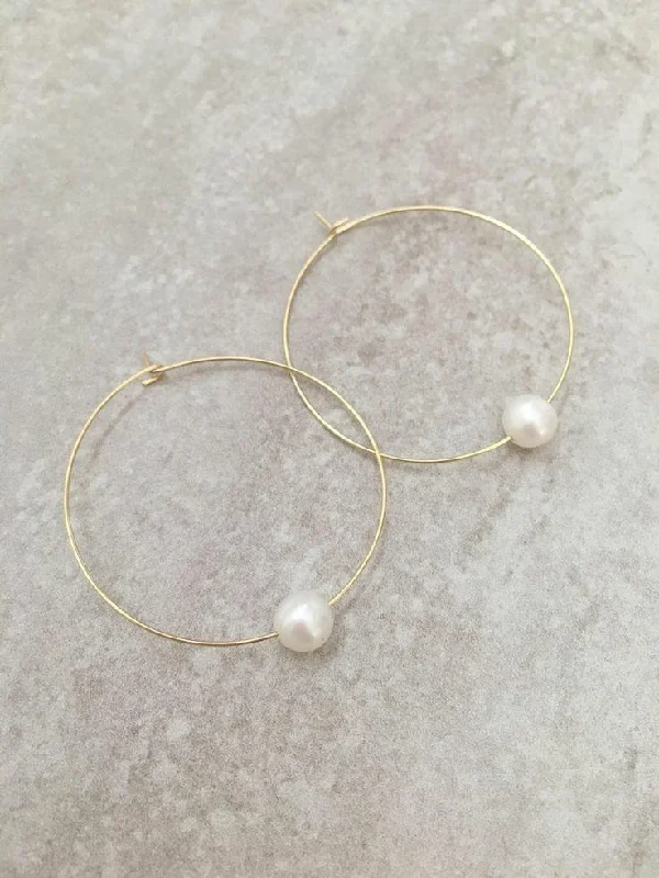 Stained clay earrings-Single Pearl Hoop Earrings