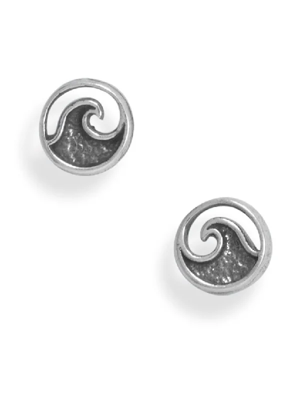 Spinel stud earrings-Wave Design Stud Earrings Antiqued Sterling Silver