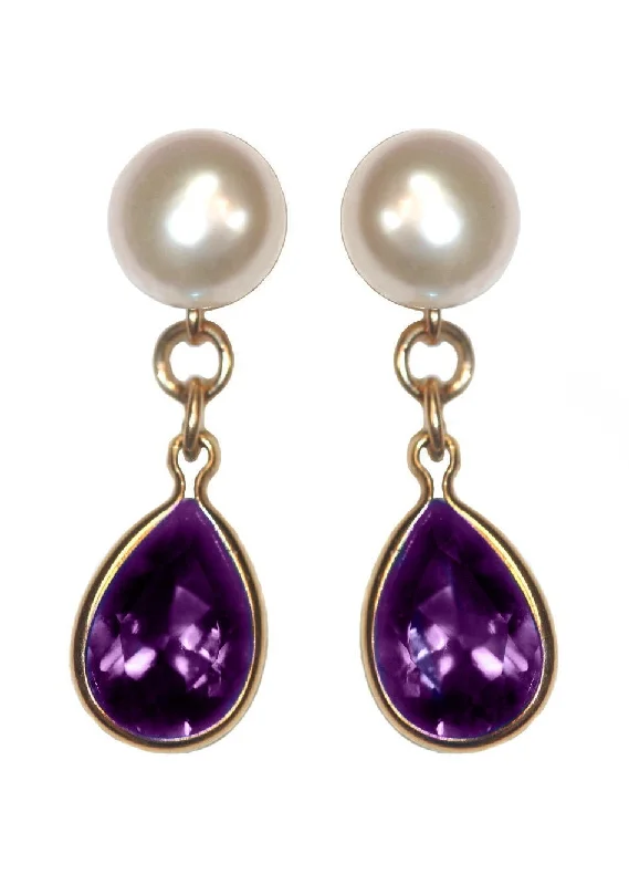 Dual-sided earrings-A+ Grade Cultured Freshwater Pearl Earrings February Cubic Zirconia 14K Gold-Fill