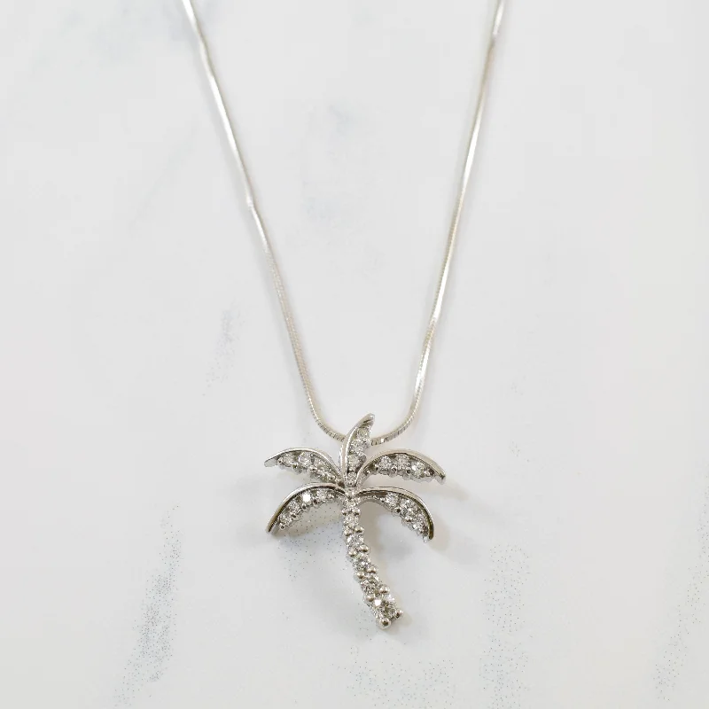 Flat bar necklaces-Pavé Diamond Palm Tree Necklace | 0.35ctw | 17" |