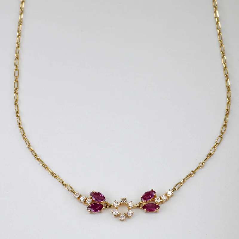 Full moon necklaces-Pink Sapphire & Diamond Necklace | 0.27ctw, 0.96ctw | 18" |