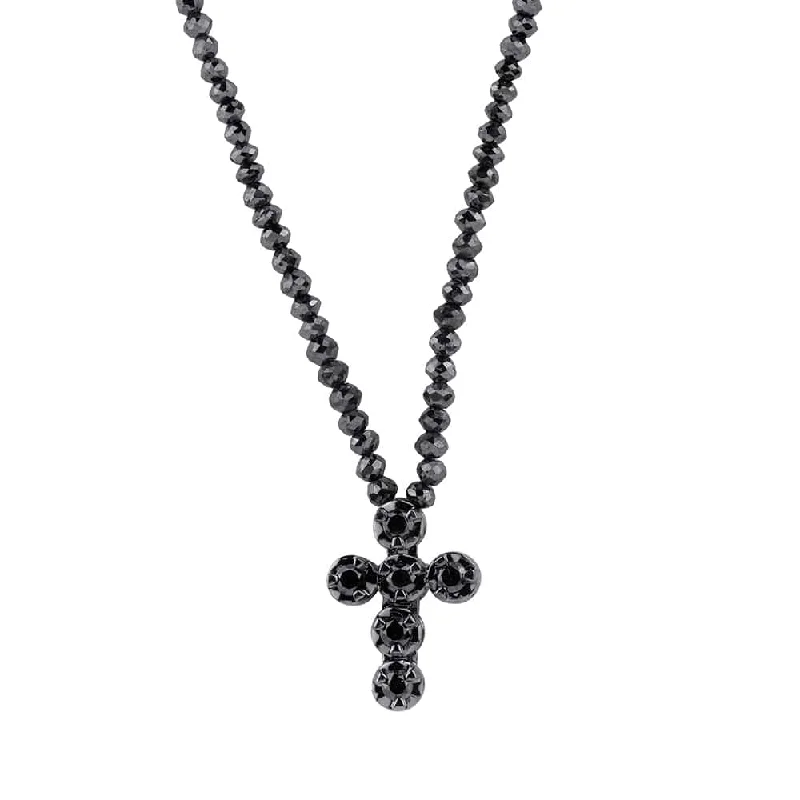 Glossy finish necklaces-Black Diamond Cross and Necklace P212