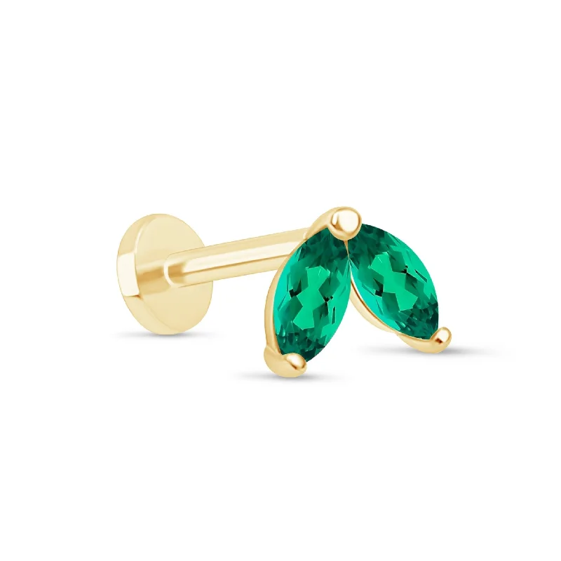 Micro heart earrings-Emerald Double Marquise Earring