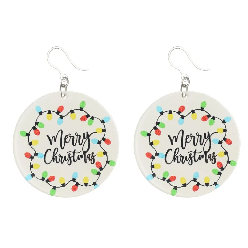 Broad hoop earrings-Merry Christmas Lights Dangles Hypoallergenic Earrings for Sensitive Ears Made with Plastic Posts