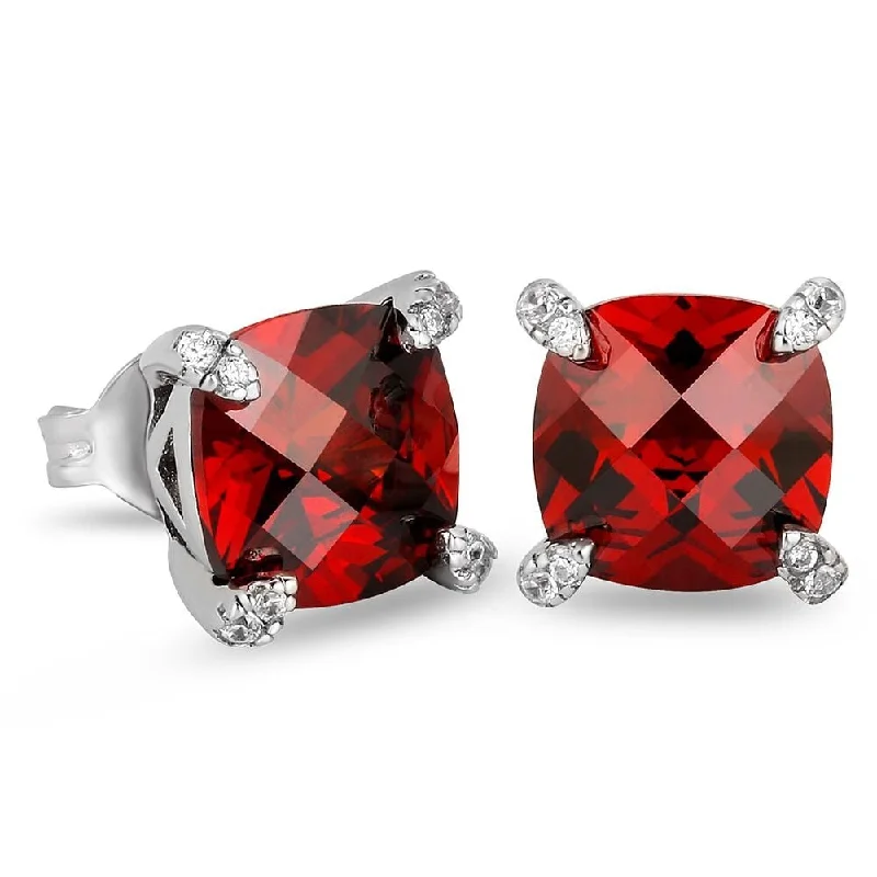 High-gloss earrings-The Passion II® - 925 Sterling Silver Red Ruby Diamond Stud Earrings for Men