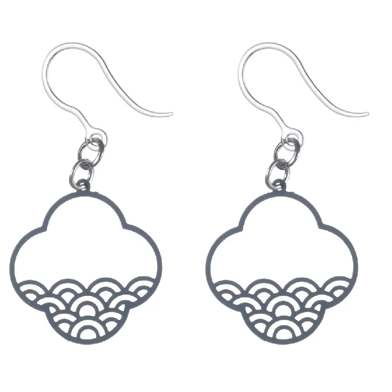 Tribal feather earrings-Quatrefoil Wave Dangles Hypoallergenic Earrings for Sensitive Ears Made with Plastic Posts